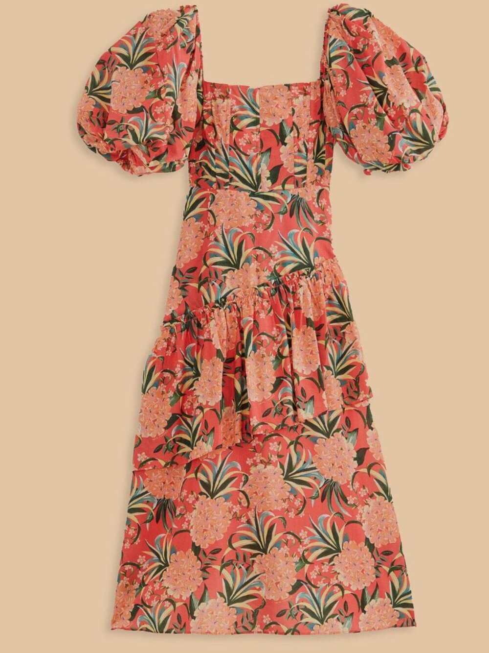 NWT Farm Rio x Anthropologie Pineapple Bloom Midi Dress Coral Orange XS MSRP $27